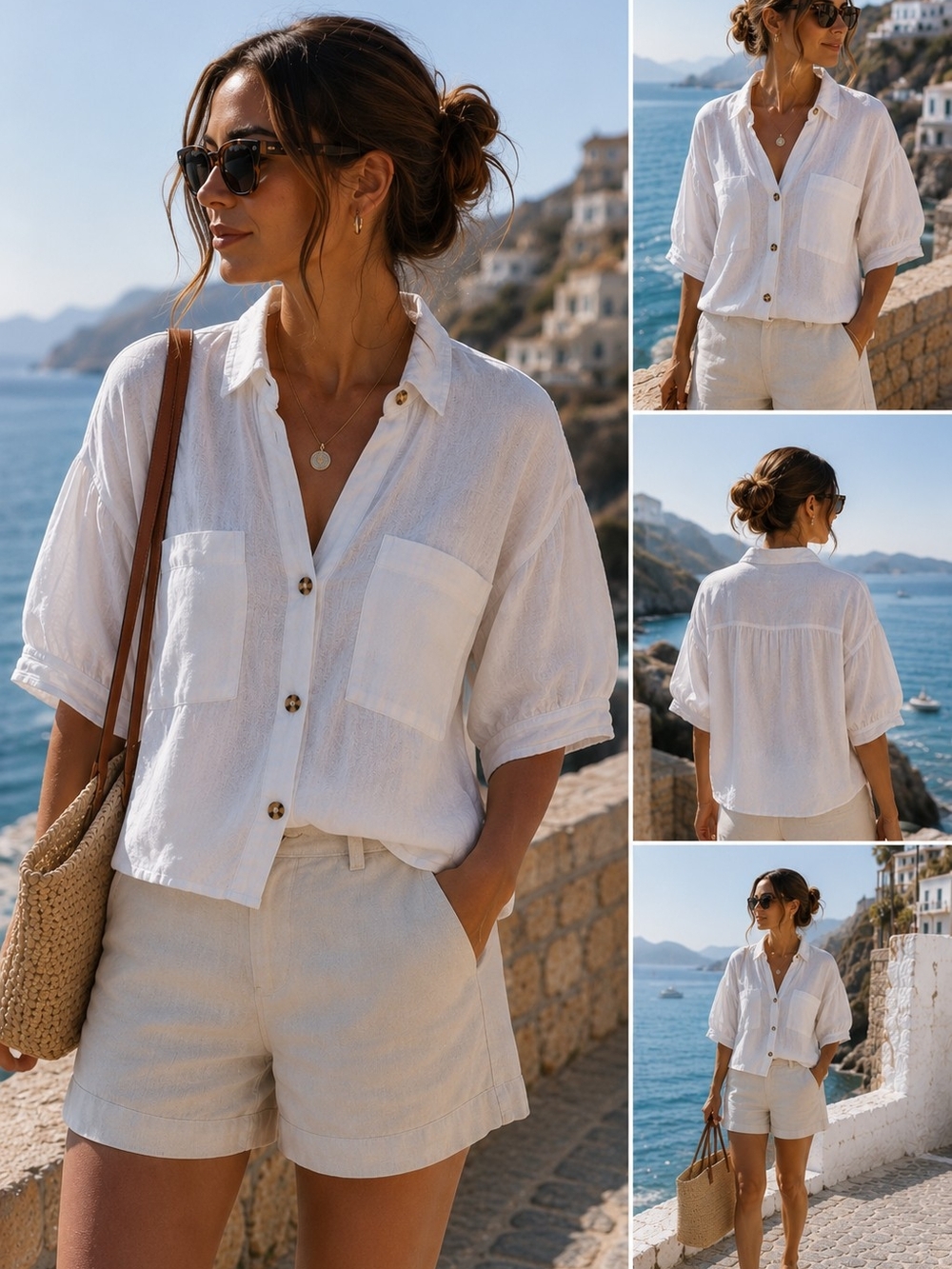 Zara White Button-Front Linen Shirt XS